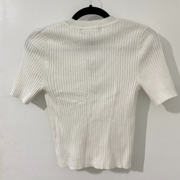 White Short Sleeve Cardigan with accent buttons - Picture 3 of 3